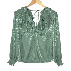 Hutch Green Ruffle V-Neck Long Sleeve Blouse